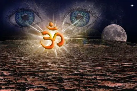 Om with eyes in the background - Hindu Religion